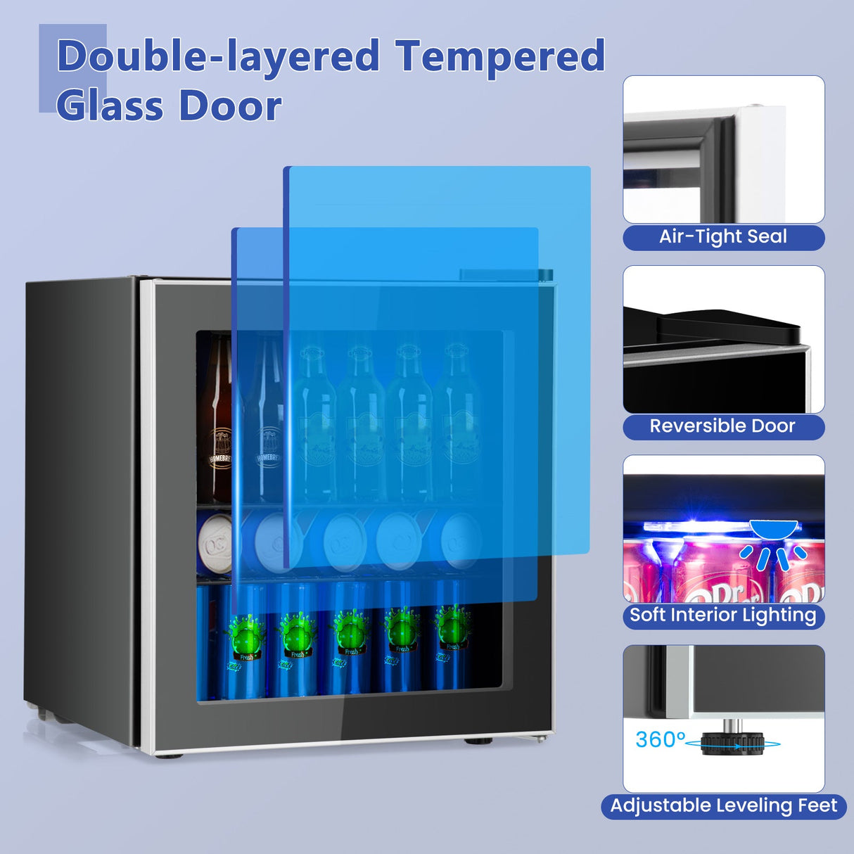 Mini Refrigerador para 60 Latas con Puerta de Cristal