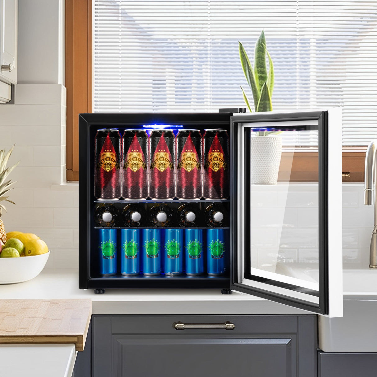 Mini Refrigerador para 60 Latas con Puerta de Cristal