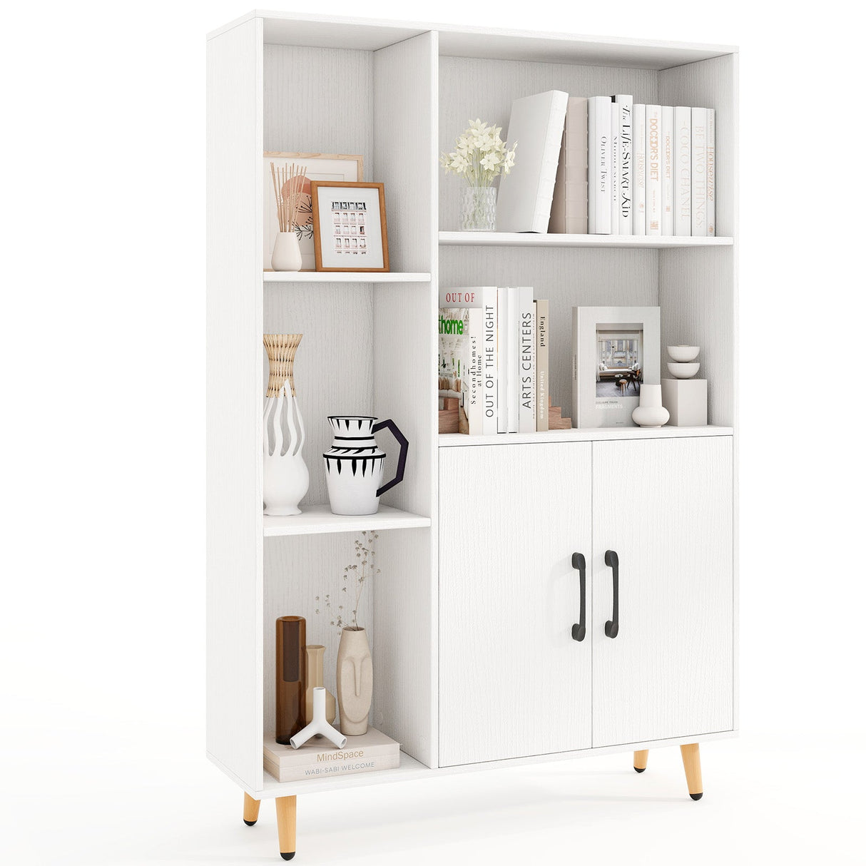 Free Standing Pantry Cabinet with 2 Door Cabinet and 5 Shelves