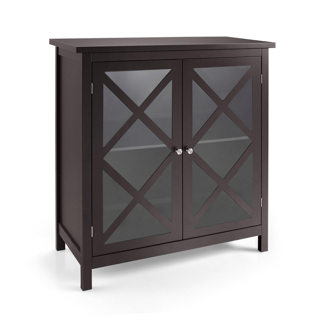 Freestanding Kitchen Buffet Cabinet with Glass Doors and Adjustable Shelf