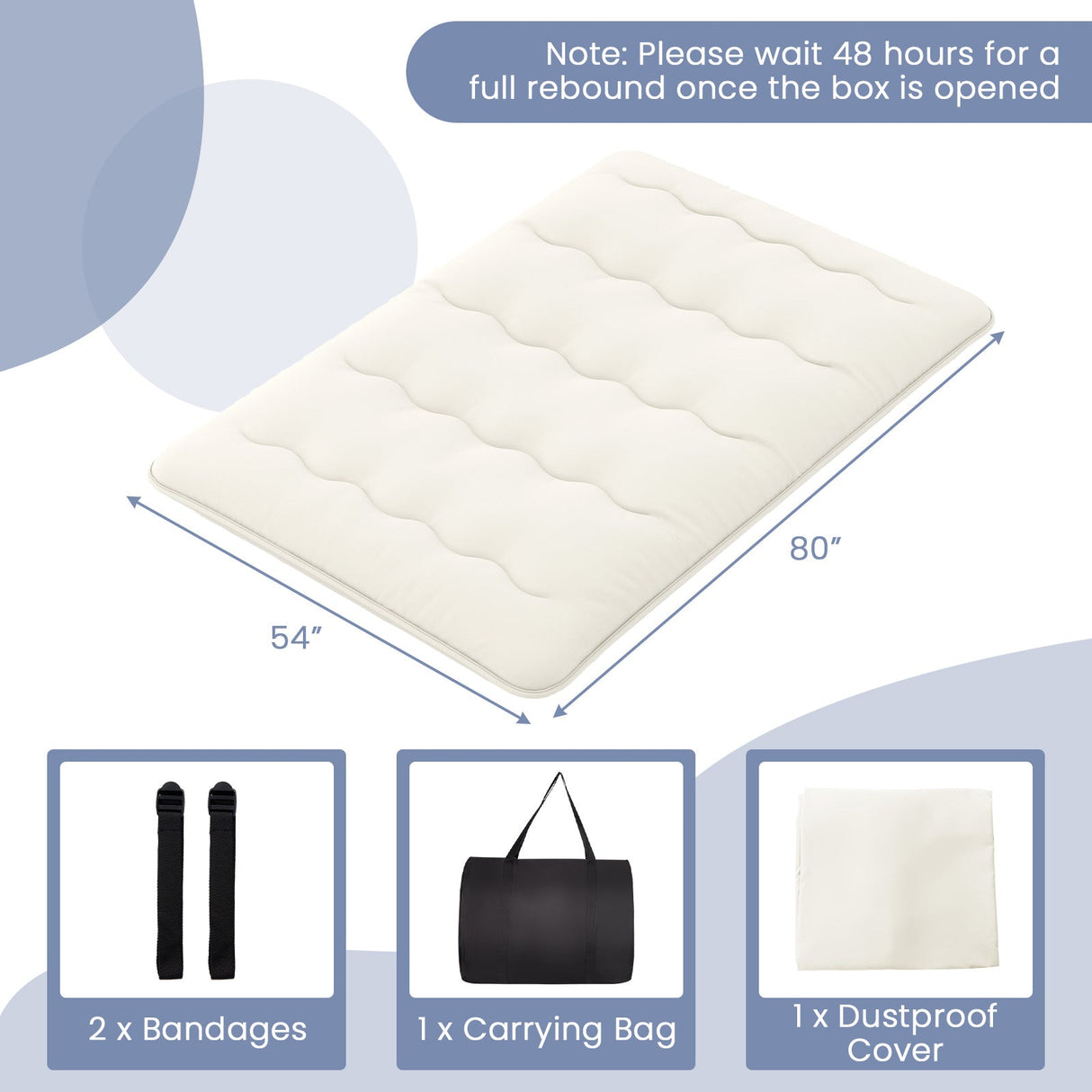 Colchón/Colchoneta para Futón de Piso con Funda Lavable Tamaño Queen/King/Twin/Full Beige