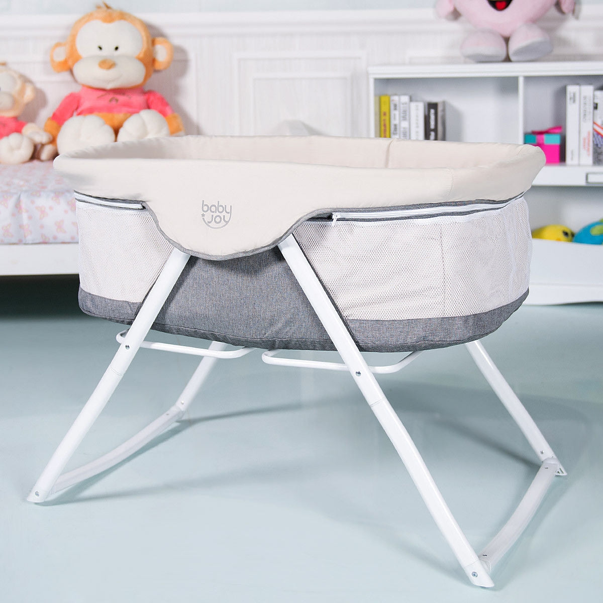 Moisés de bebé balancín portátil plegable para recién nacidos - Gris