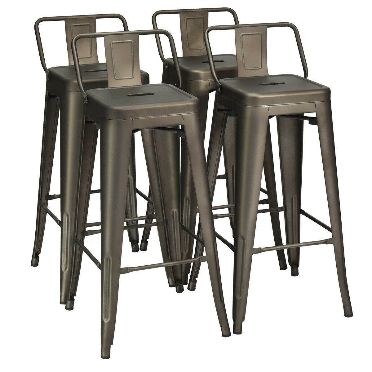 Juego de 4 taburetes de bar de metal de 30 pulgadas de altura de mostrador con respaldo bajo y patas de goma
