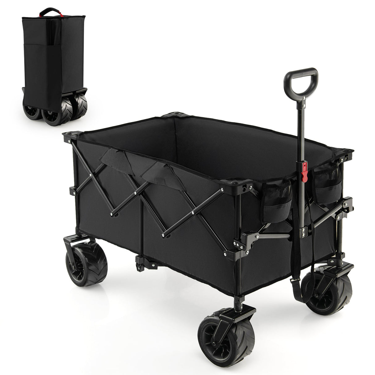 Carro utilitario plegable para jardín con ruedas anchas y mango ajustable