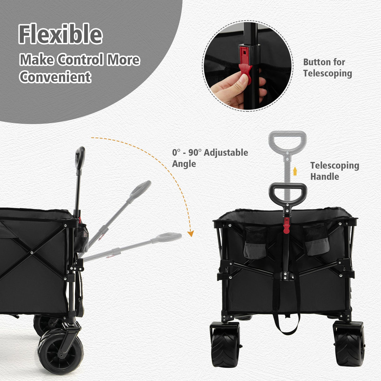 Carro utilitario plegable para jardín con ruedas anchas y mango ajustable