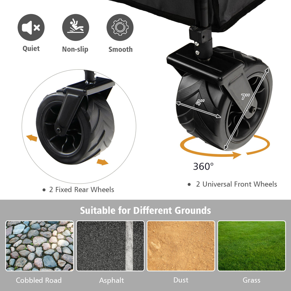Carro utilitario plegable para jardín con ruedas anchas y mango ajustable