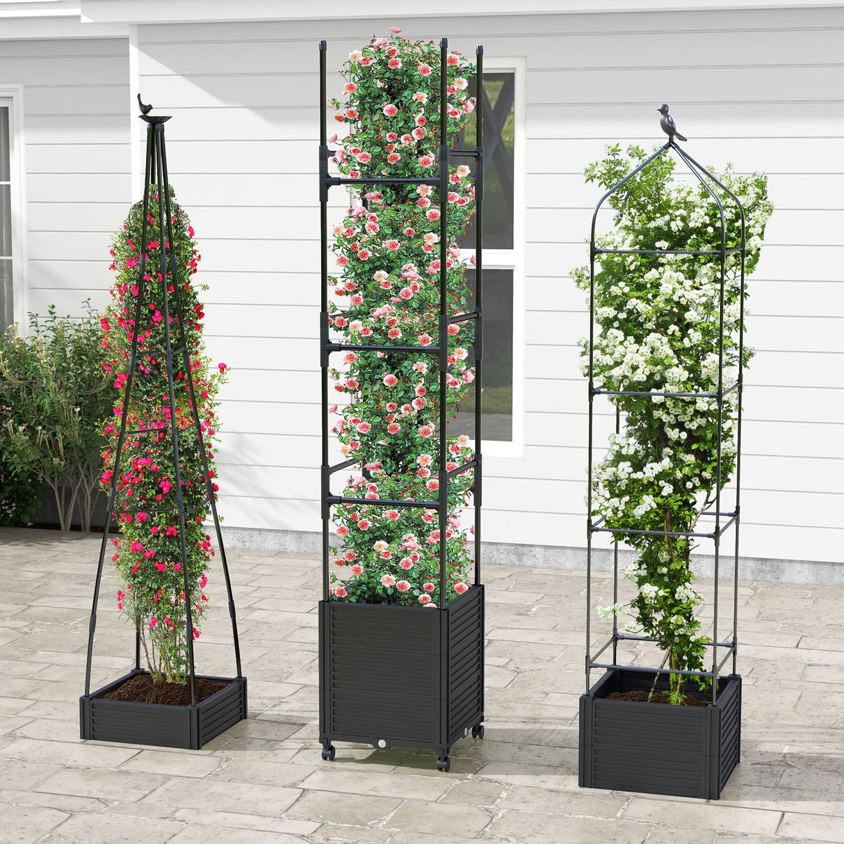 Obelisco para jardín con sistema de autorriego para plantas trepadoras - Negro