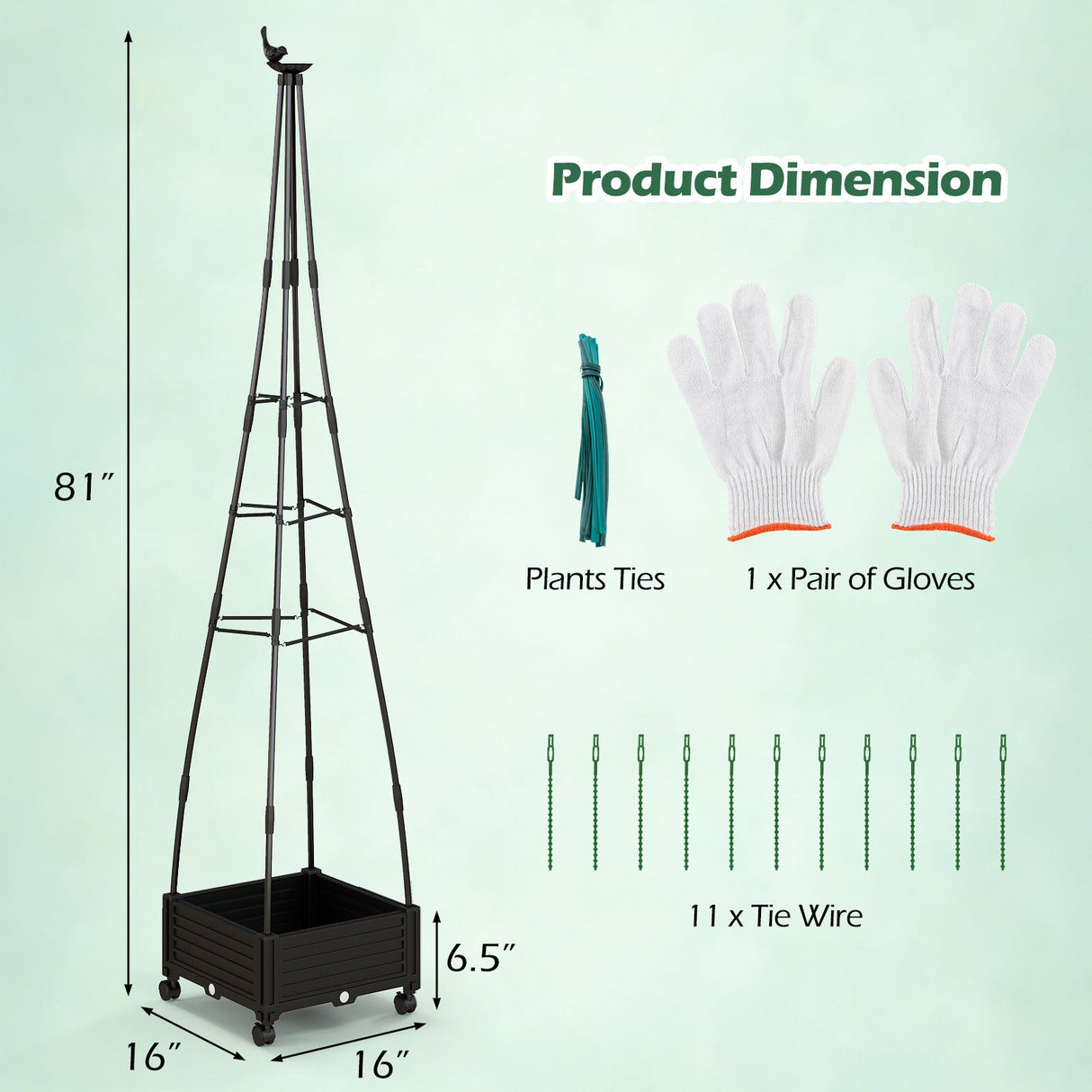 Obelisco para jardín con sistema de autorriego para plantas trepadoras - Negro