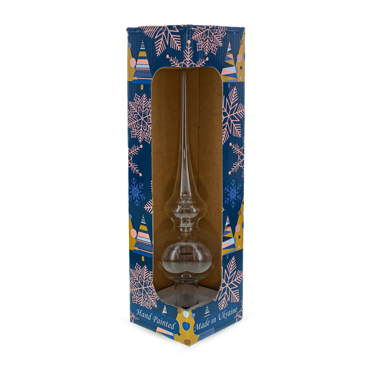 White Flowers Bouquet on Beige Glass Christmas Tree Topper 11 Inches