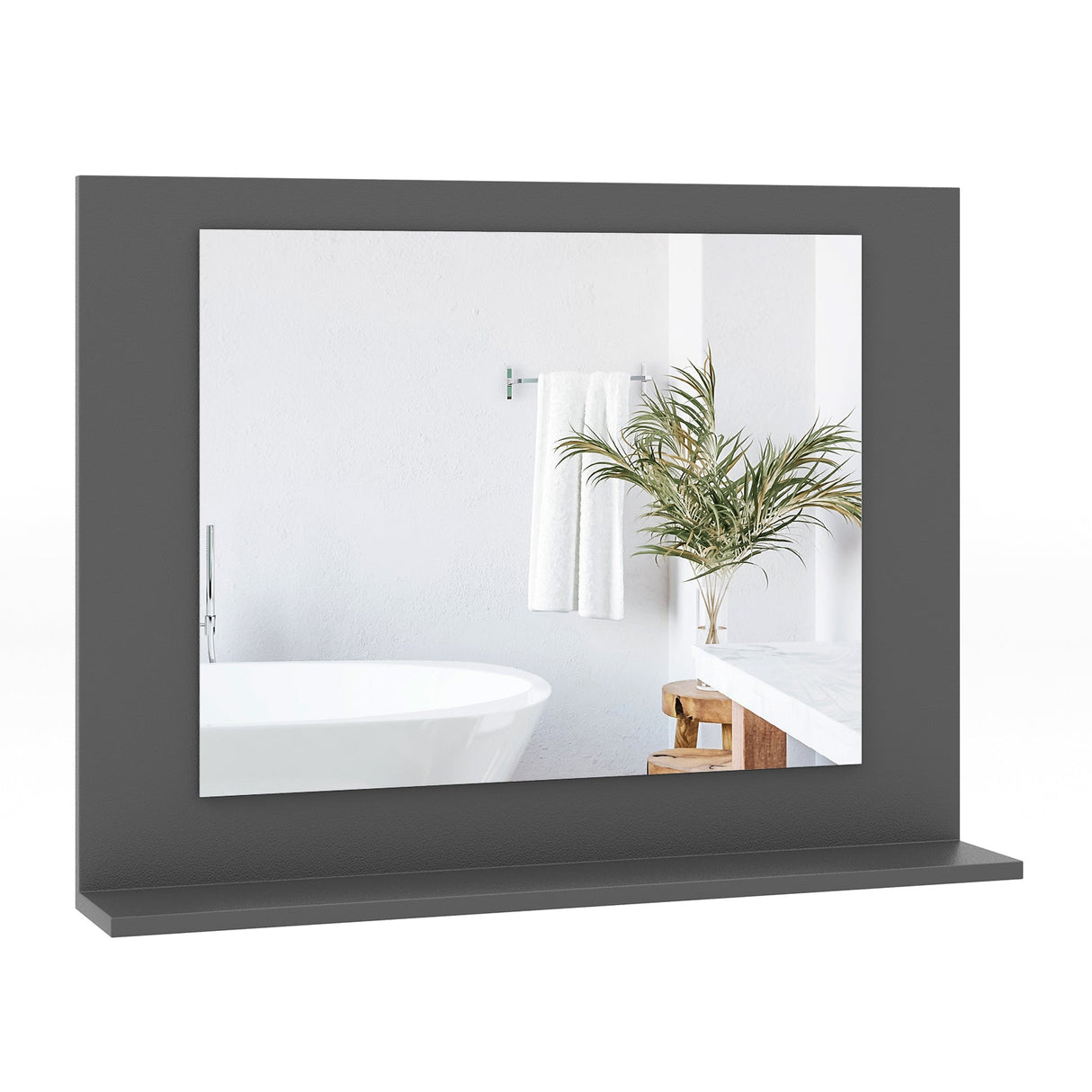 Espejo de baño rectangular con estante de 23.5 x 17.5 pulgadas y marco de madera