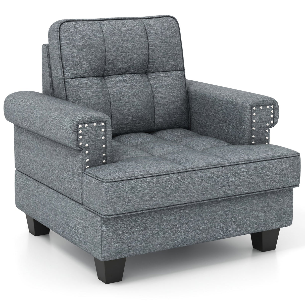 Mid-century Modern Accent Armchair Tufted Linen Club Chair