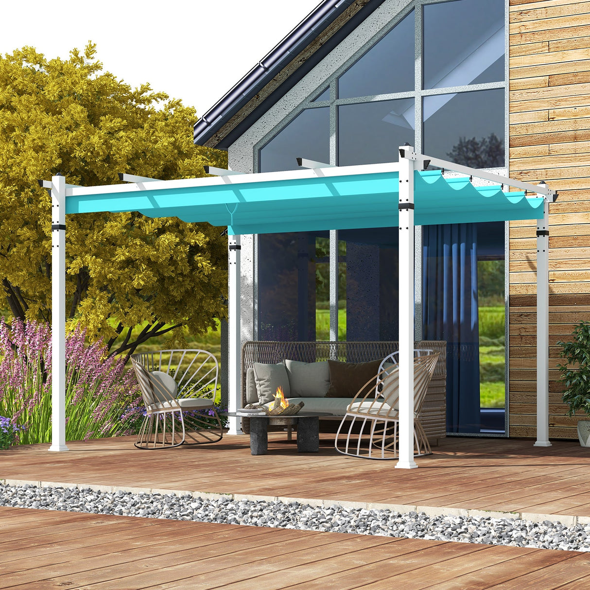 Pérgola Exterior con Toldo Retráctil y Estructura de Aluminio