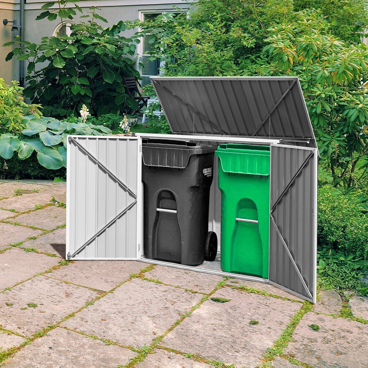 Caseta de Almacenamiento Horizontal de 68 Pies Cúbicos para Cubos de Basura