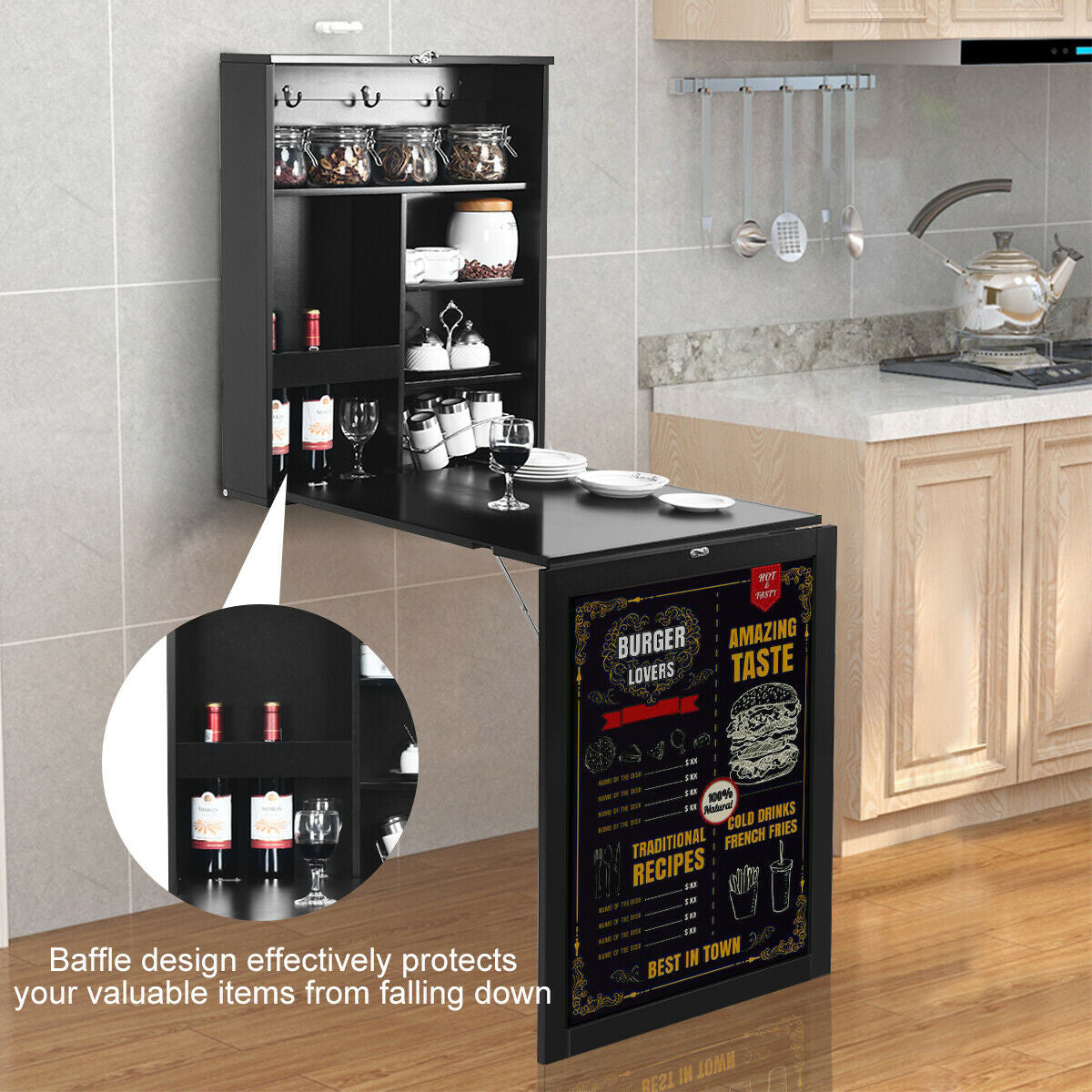 Mesa plegable de pared con pizarra
