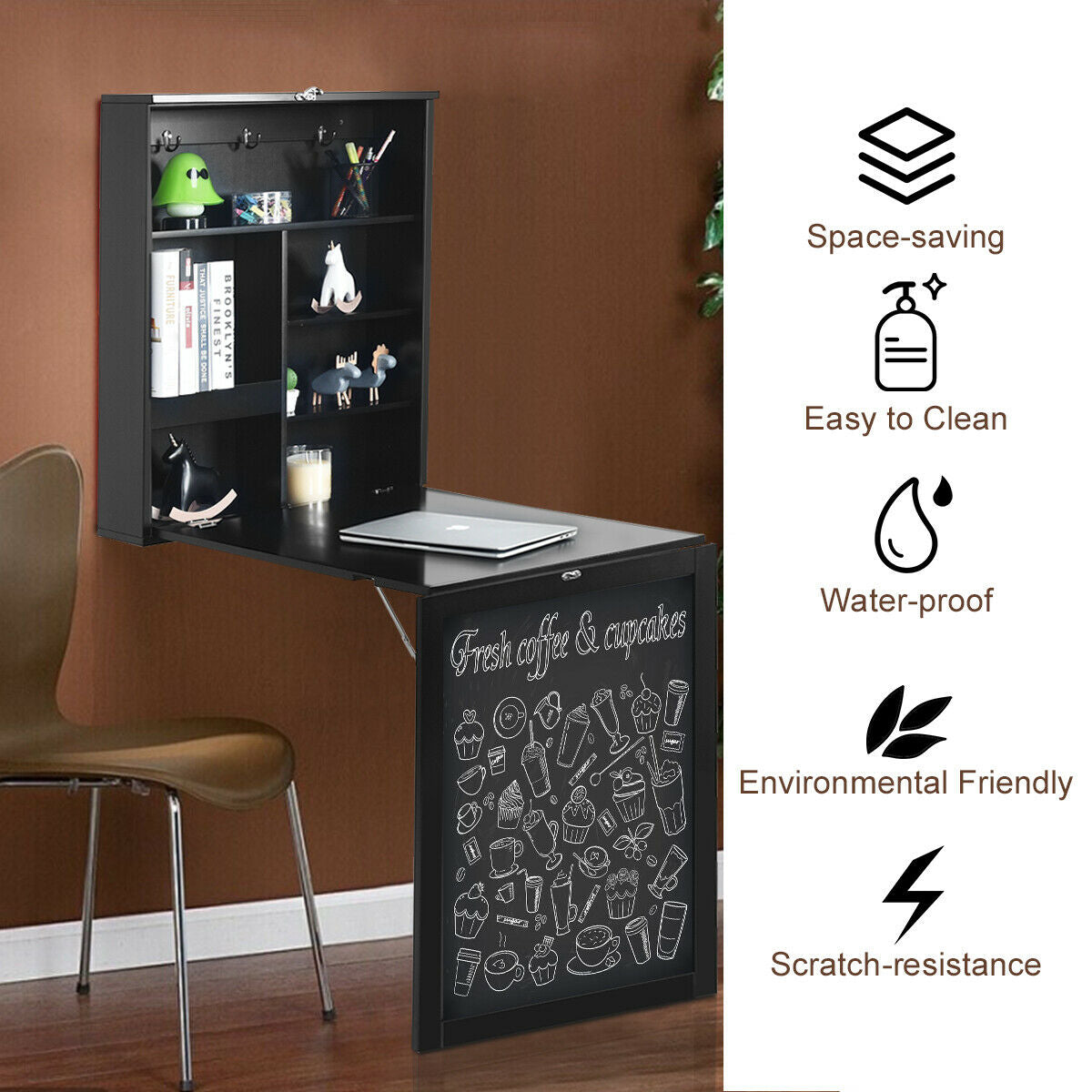 Mesa plegable de pared con pizarra