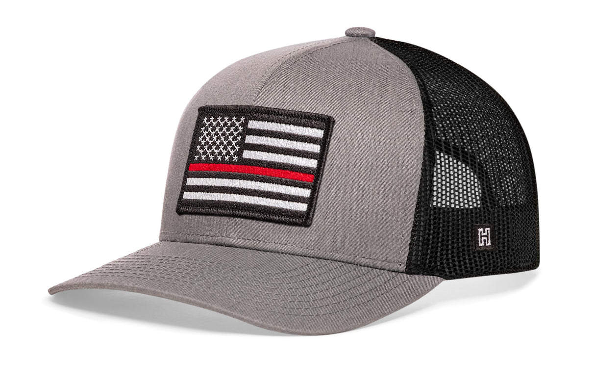 Thin Red Line Trucker Hat | Gray-Black Fire Snapback