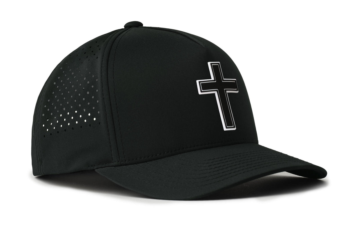 Cross Performance 5-Panel Hat | Black PVC Christian Flexfit® Snapback