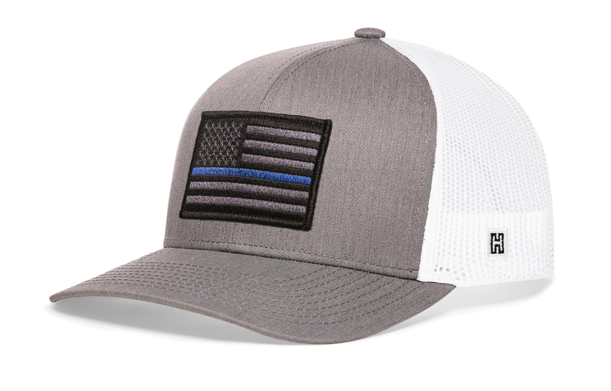 Thin Blue Line Trucker Hat | Gray-White Police Tactical Snapback