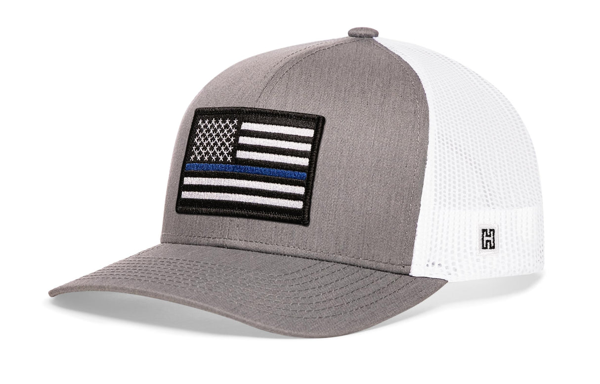 Thin Blue Line Trucker Hat | Gray-White Police Snapback