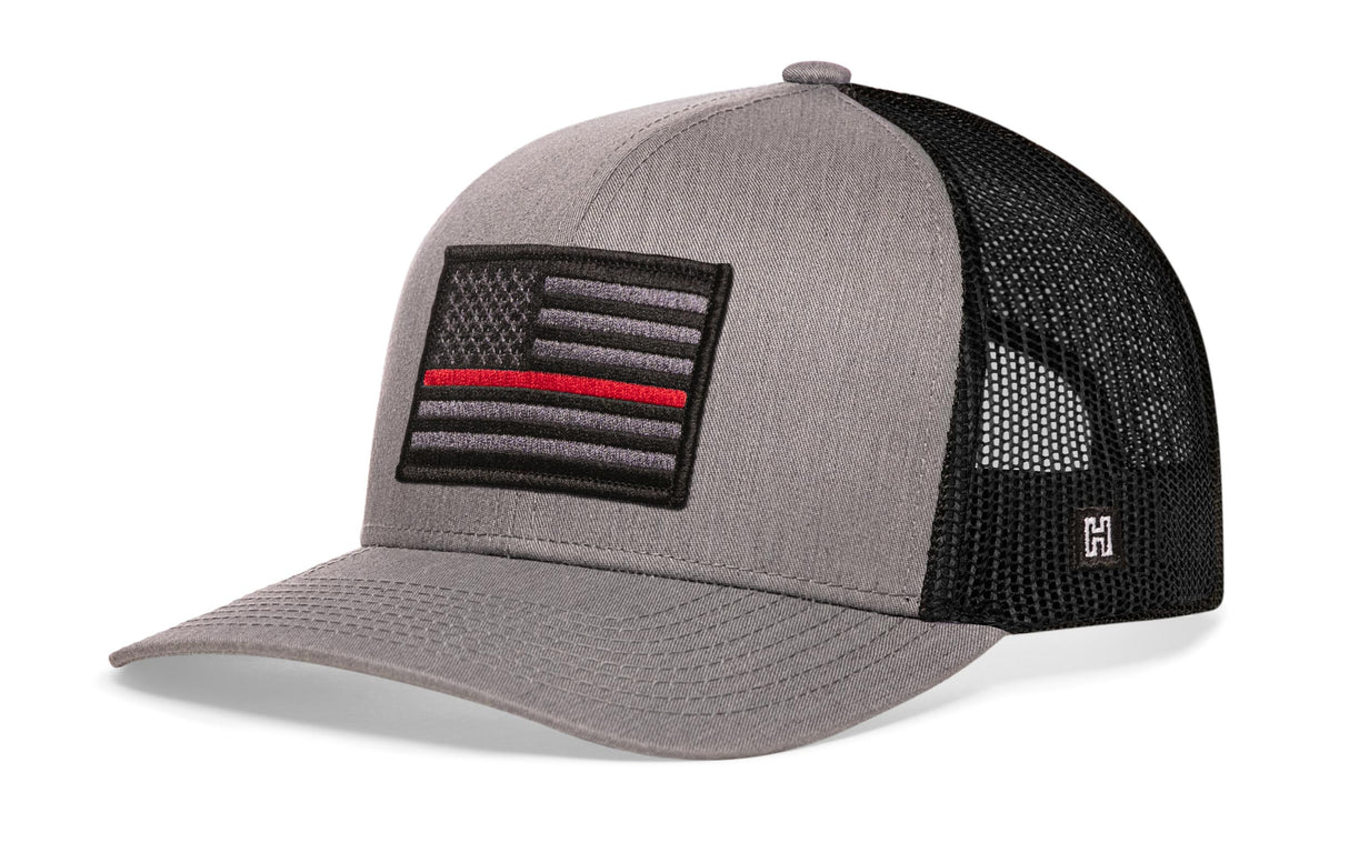Thin Red Line Trucker Hat | Gray-Black Fire Tactical Snapback