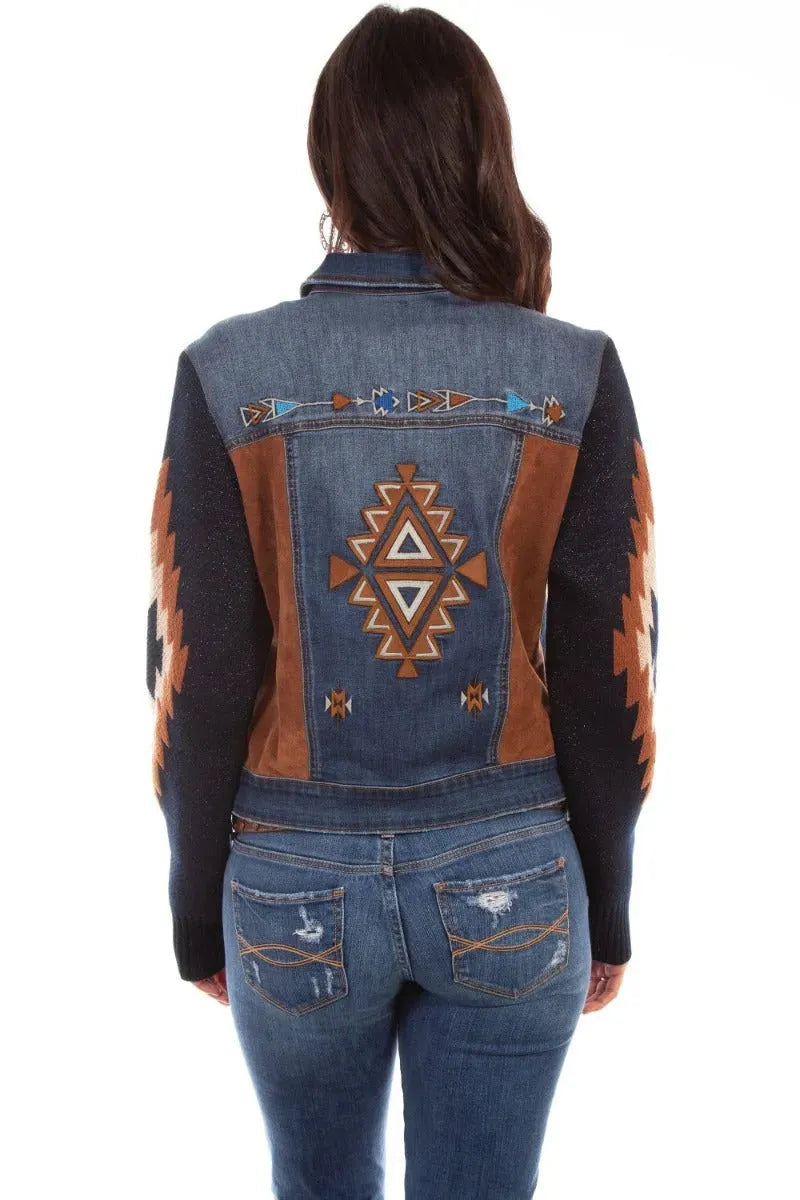 Honey Creek Aztec Bordado - Chaqueta vaquera de manga de mujer