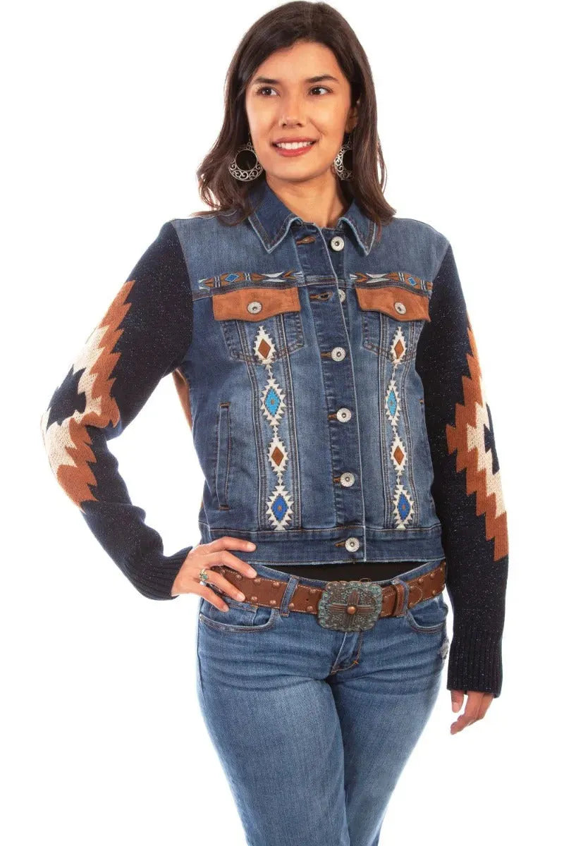 Honey Creek Aztec Bordado - Chaqueta vaquera de manga de mujer