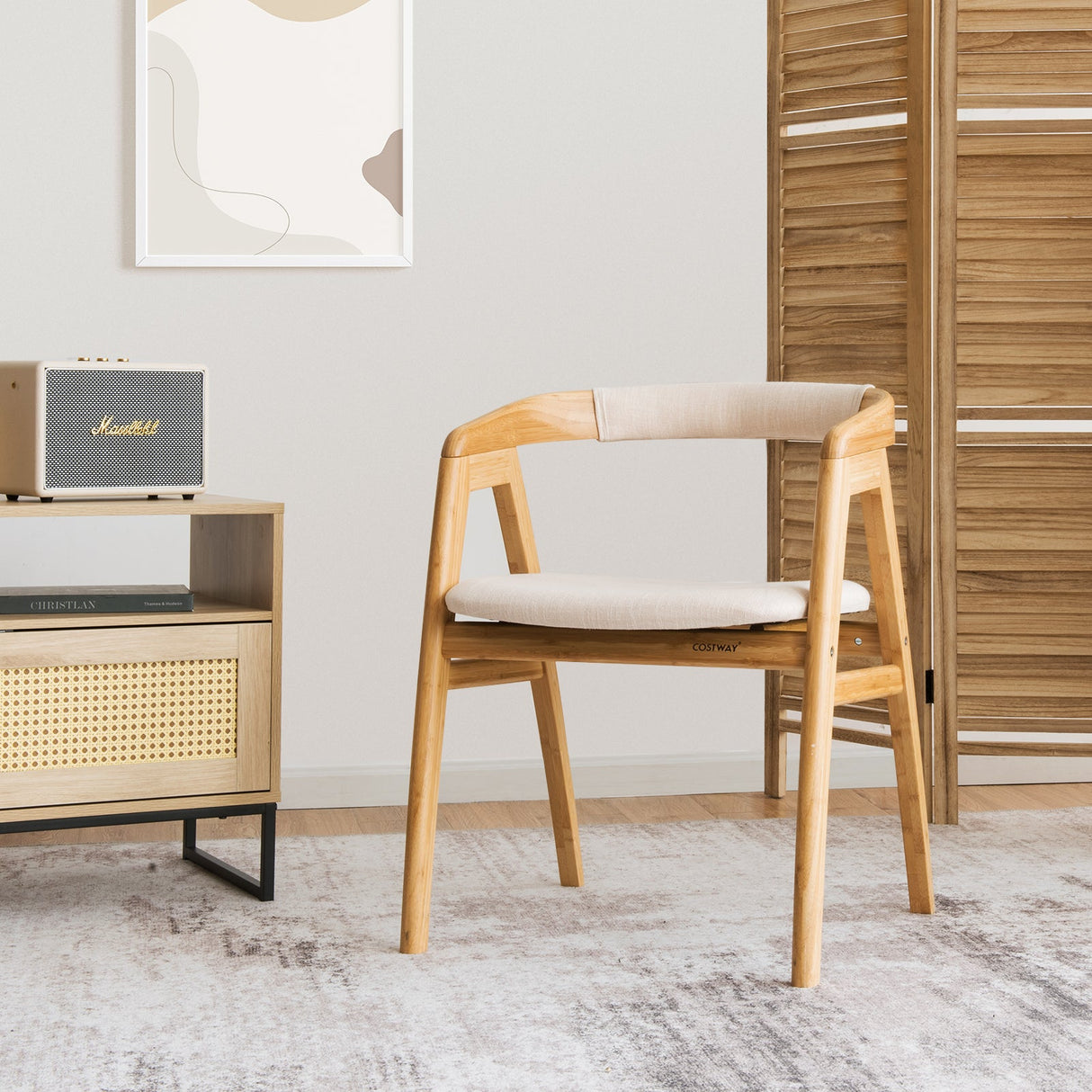 Silla de comedor de bambú para ocio con respaldo curvo y almohadillas antideslizantes para los pies - Natural