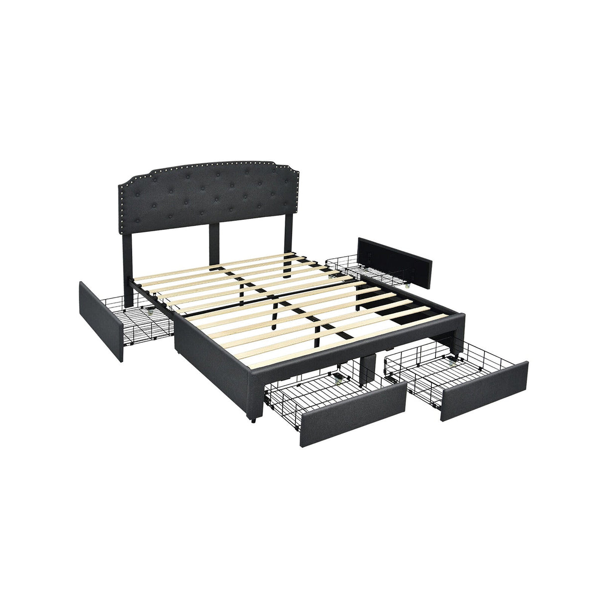 Base de cama de plataforma con 4 cajones de almacenamiento y cabecero ajustable