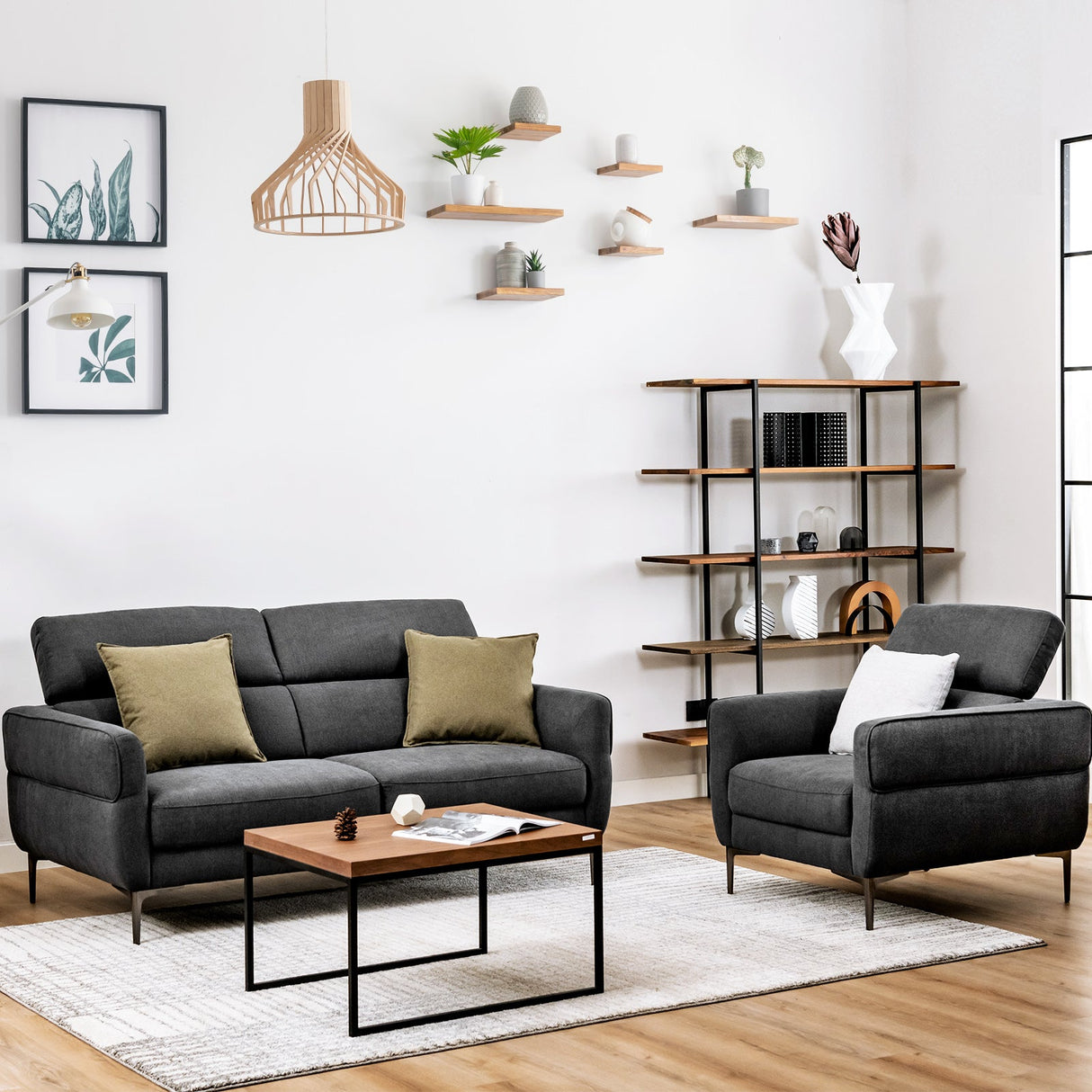 Sofá biplaza moderno de tela de 72.5 pulgadas con reposacabezas ajustable