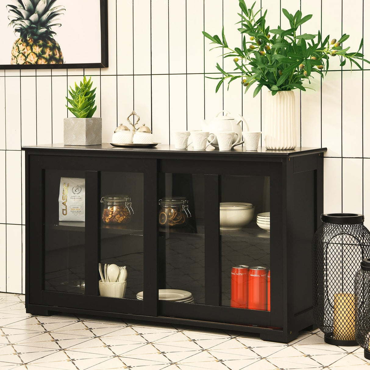 Aparador, bufé, alacena, mueble de almacenamiento con puerta corredera