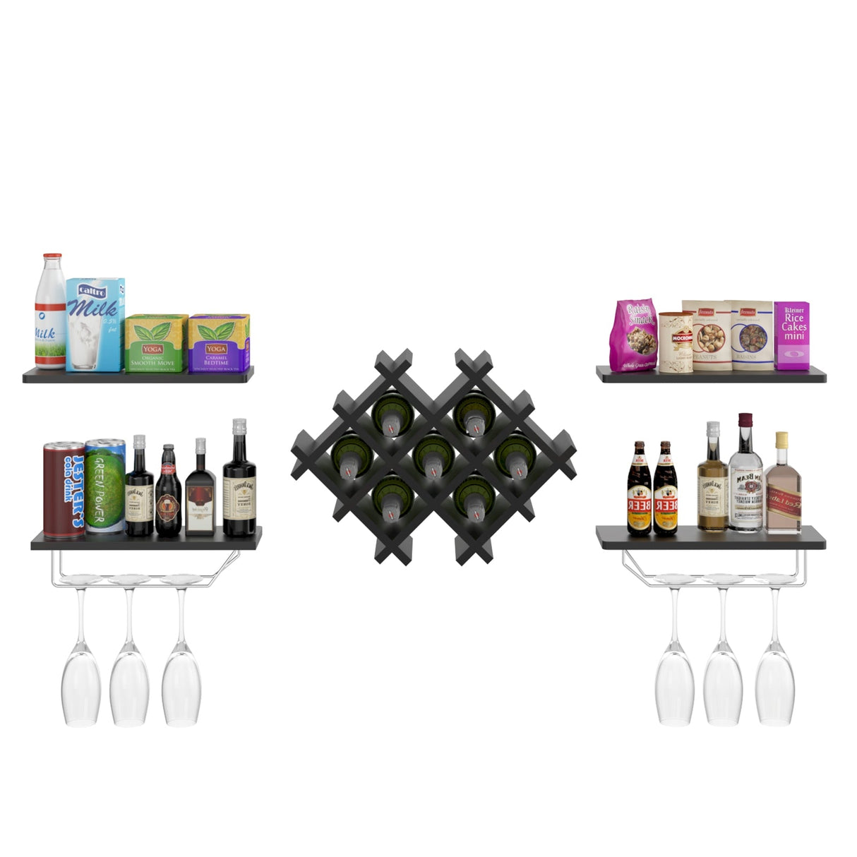 Juego de 5 botelleros de pared con estantes de almacenamiento