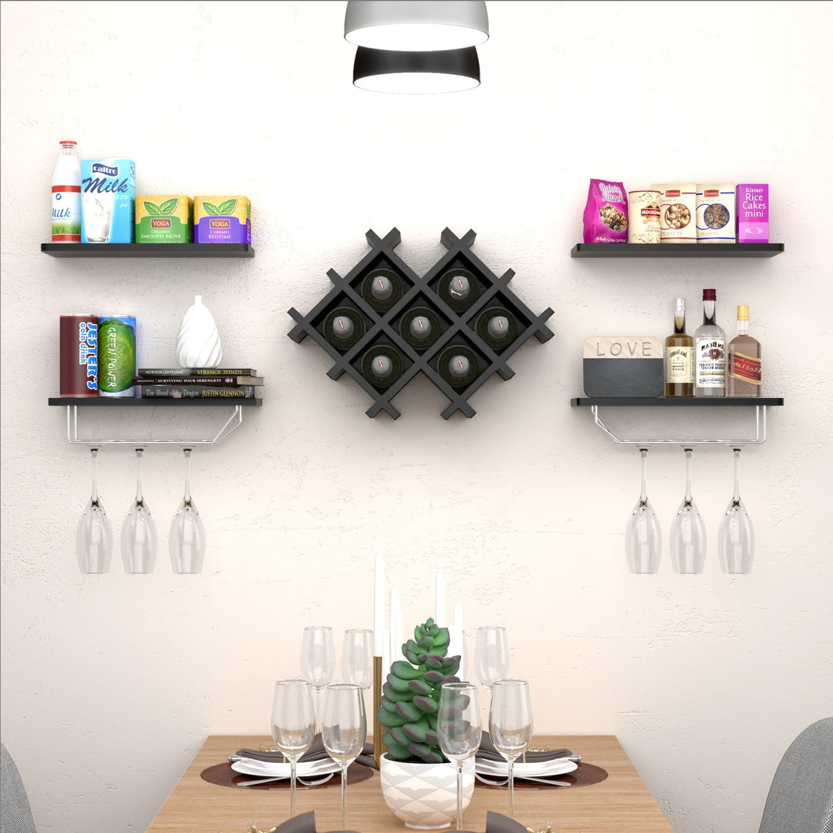 Juego de 5 botelleros de pared con estantes de almacenamiento