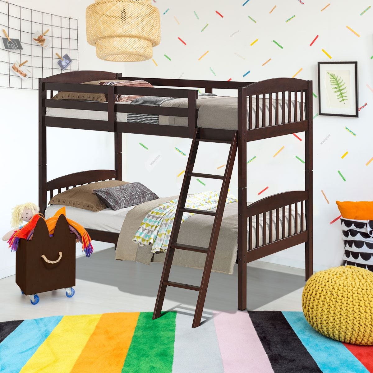 Literas dobles de madera maciza con escalera desmontable para niños