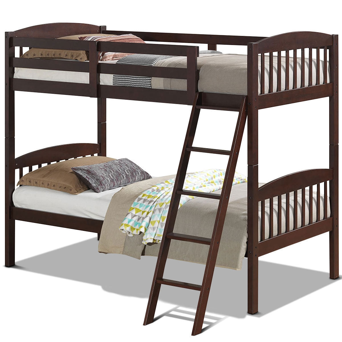 Literas dobles de madera maciza con escalera desmontable para niños