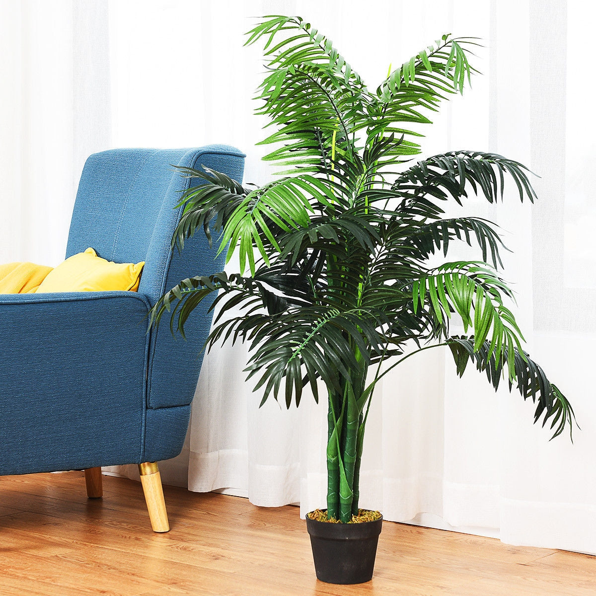 Palmera Areca artificial de seda decorativa de 3,5 pies con cesta