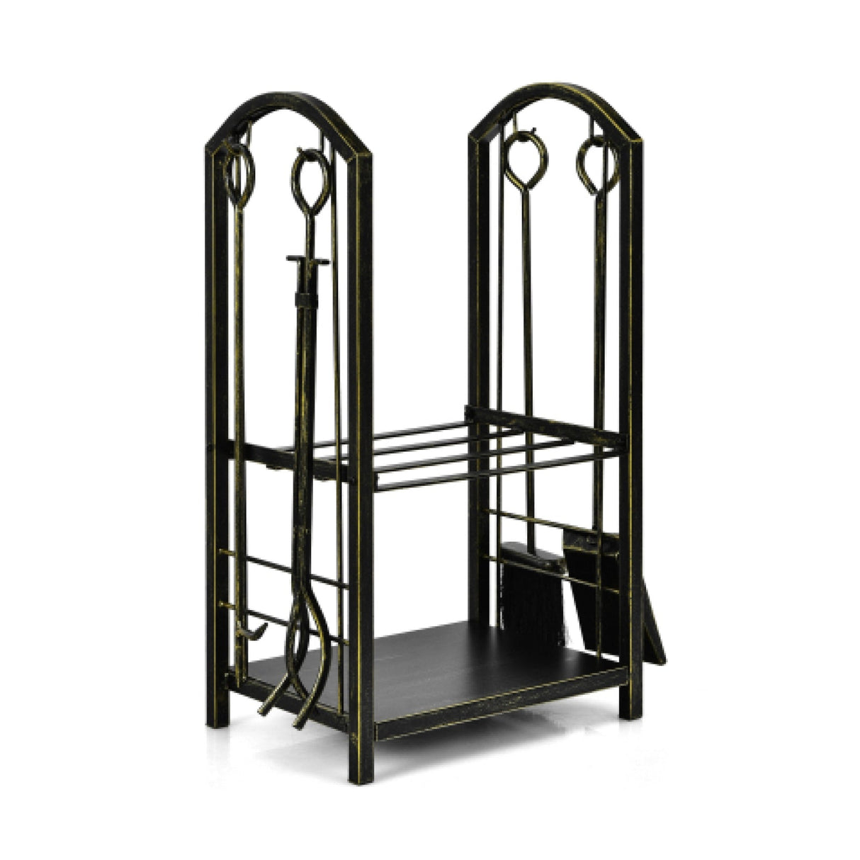 Fireplace Log Rack with 4 Tools Set Fireside Firewood Holder
