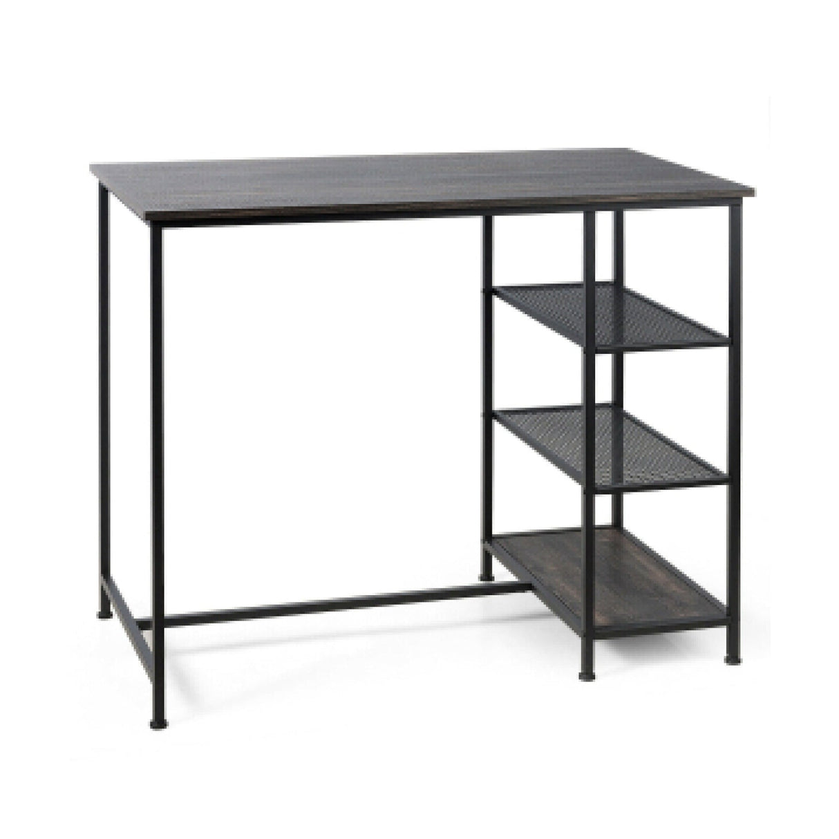 Mesa de bar/pub de comedor industrial con estructura de metal y estantes de almacenamiento