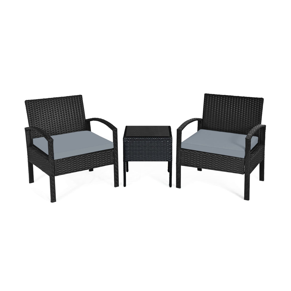 Juego de 3 piezas de muebles de patio de ratán para conversación con cojines de asiento