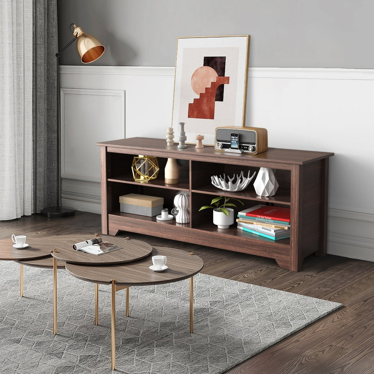 Mueble de TV de madera de 58 pulgadas para entretenimiento y medios