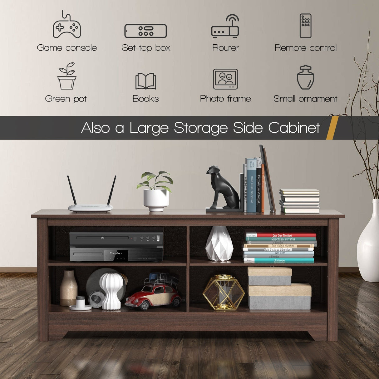 Mueble de TV de madera de 58 pulgadas para entretenimiento y medios