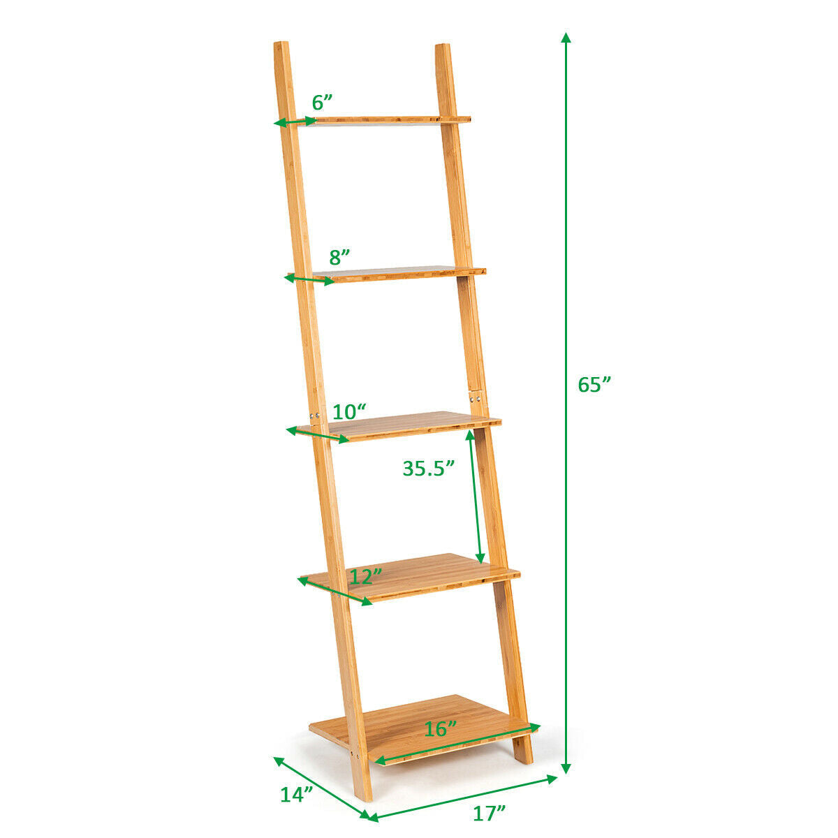 Estantería/Expositor de pared moderno de bambú de 5 niveles con diseño de escalera