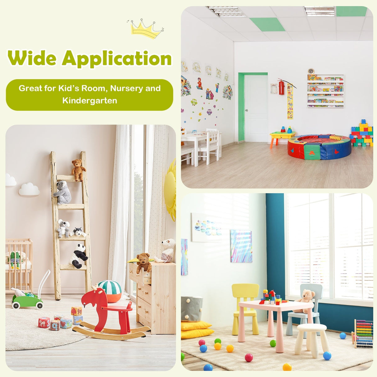 Juego de mesa y 5 sillas de madera de pino para niños