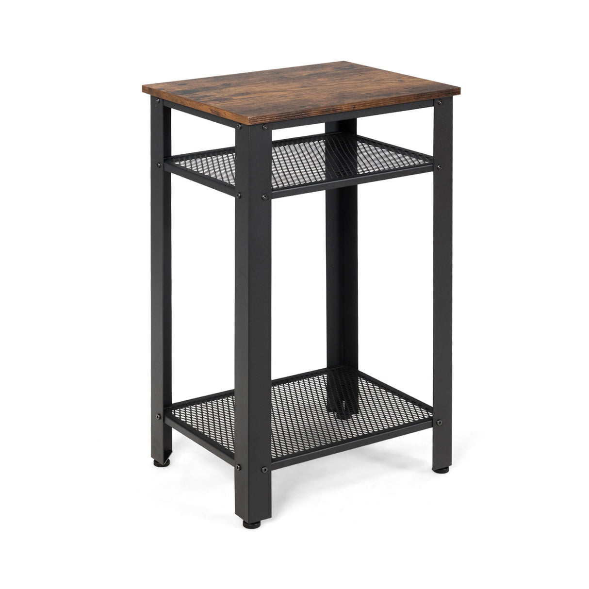 Mesa Auxiliar Industrial de 3 Niveles con Estantes de Almacenamiento de Malla Metálica