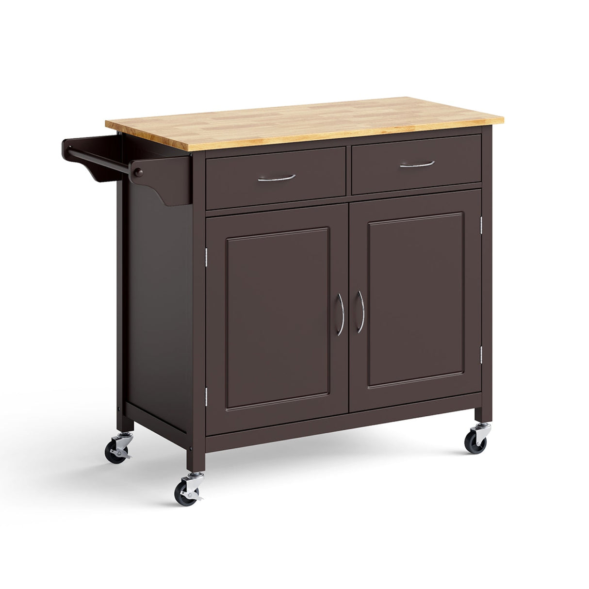 Isla de cocina moderna con ruedas y encimera de madera