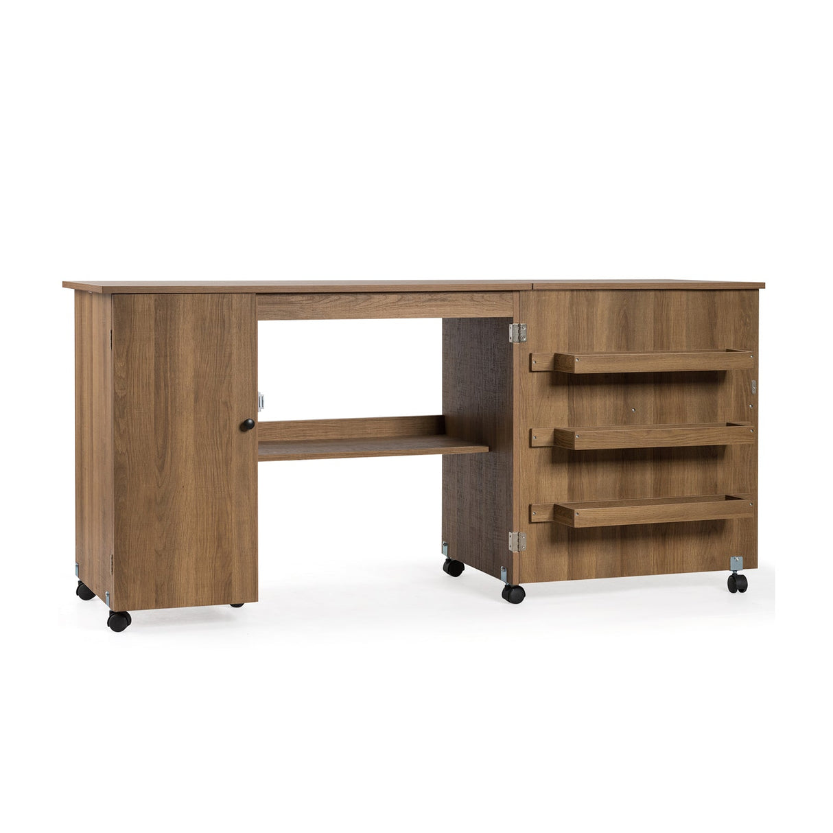 Mesa de costura plegable, estantes, mueble de almacenamiento, carrito artesanal con ruedas