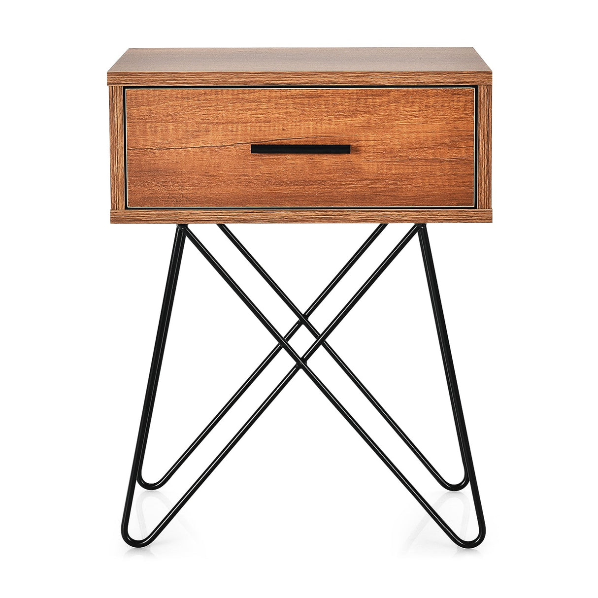 Mesa auxiliar/de noche con almacenamiento, exhibición, patas de acero y 1 cajón