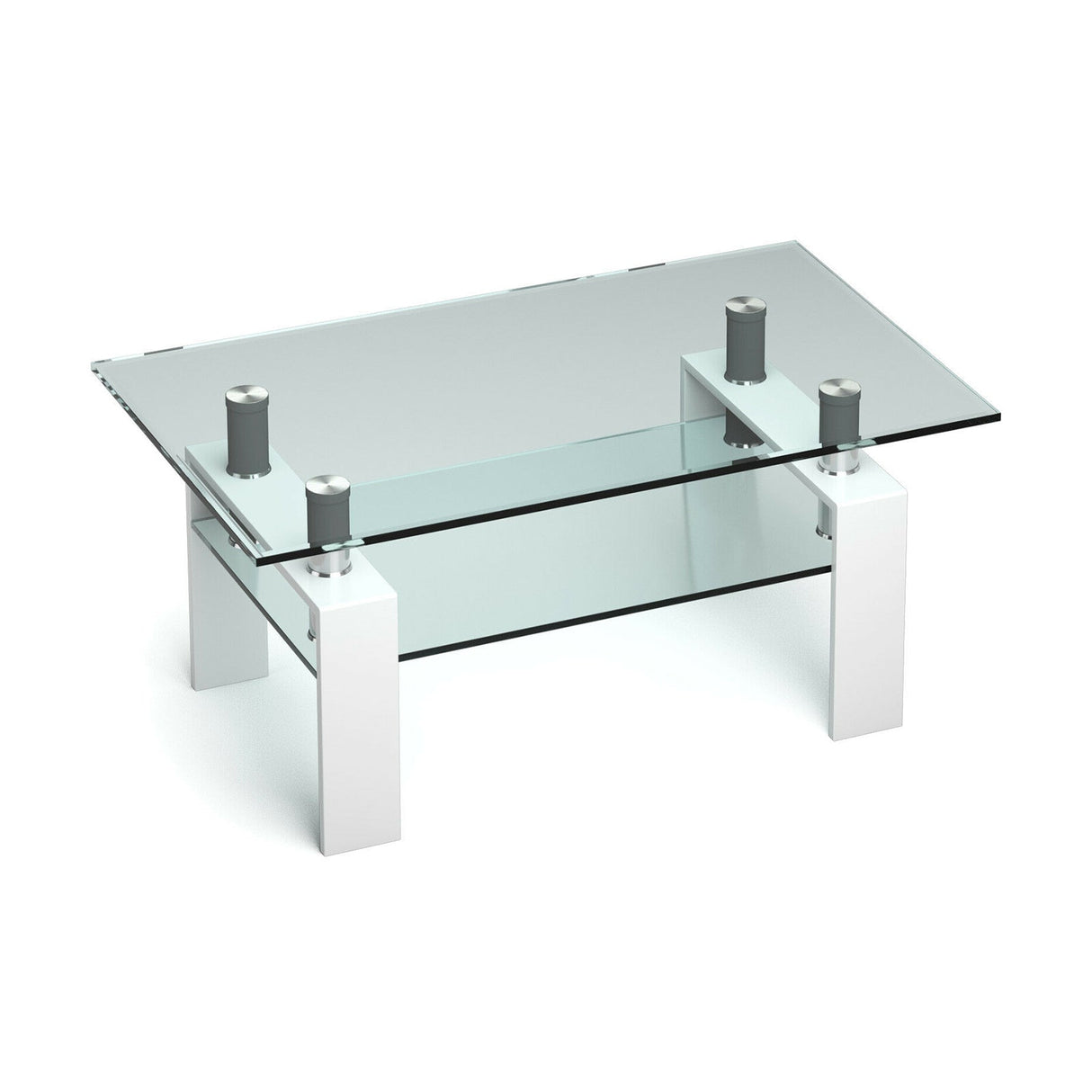 Mesa de centro rectangular de cristal con patas metálicas para salón