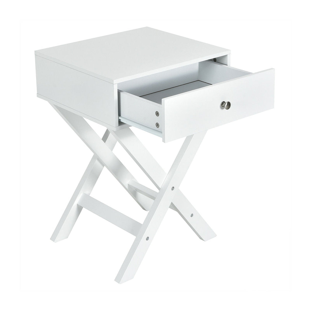 Mesita de noche moderna en forma de X con cajón para sala de estar o dormitorio