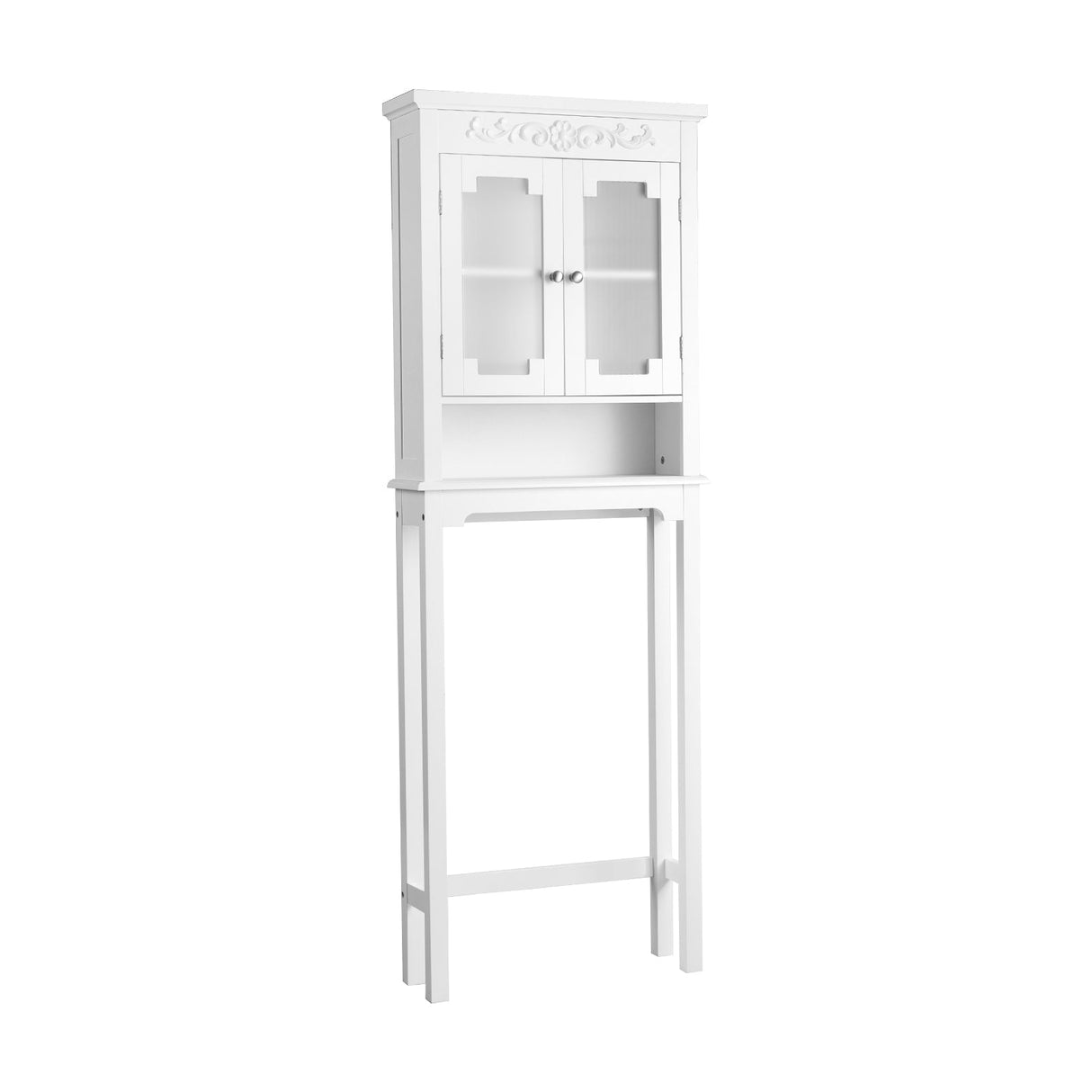 Ahorrador de espacio de baño, estante para inodoro con parte superior tallada y estante ajustable