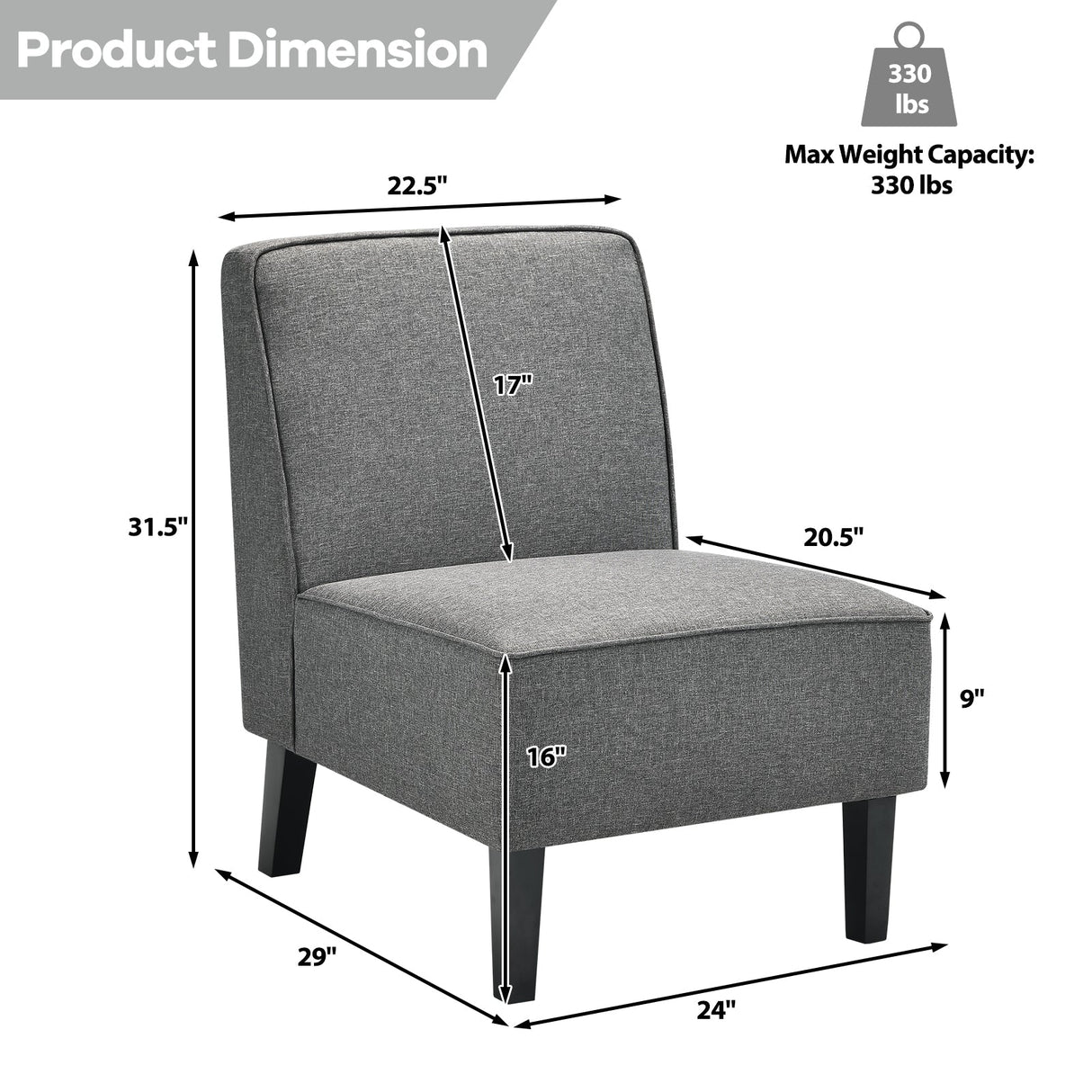 Sillón decorativo moderno sin brazos con patas de madera de caucho